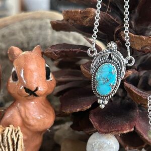 925 Sterling spider web turquoise necklace